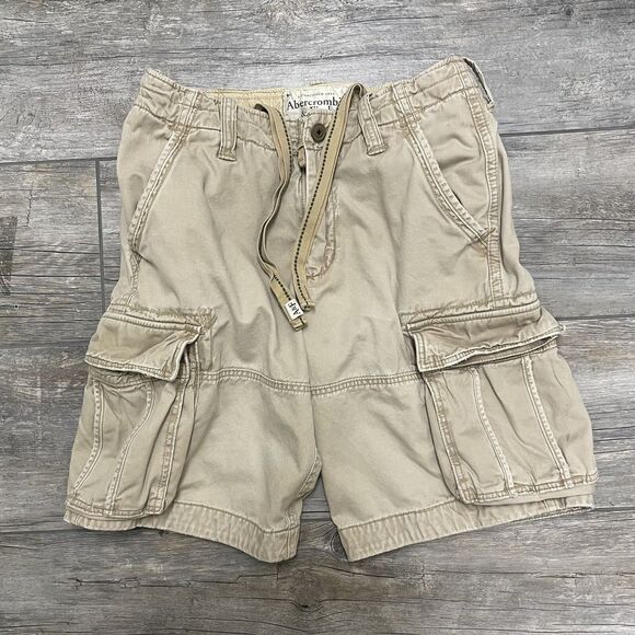 Abercrombie & Fitch Mens Cargo Shorts 31 Beige Mid Rise Flat Front Cotton Pocket - Picture 2 of 16
